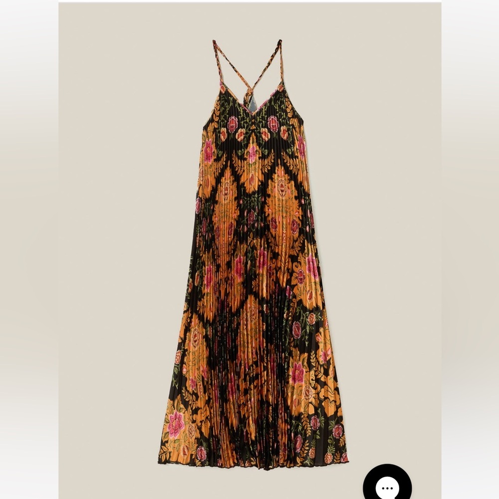 Pre-owned Farm Rio Floral Black Arabesque Floral Pleated Midi Dress - Picture 2 of 14